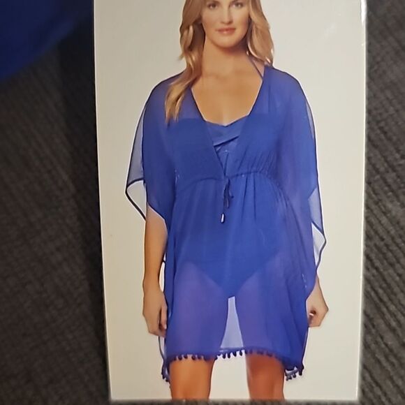 Ellen Tracy Women's Blue Loose Flowy Bathing Suit Cover Up Tunic wrap Size XL - Picture 14 of 15